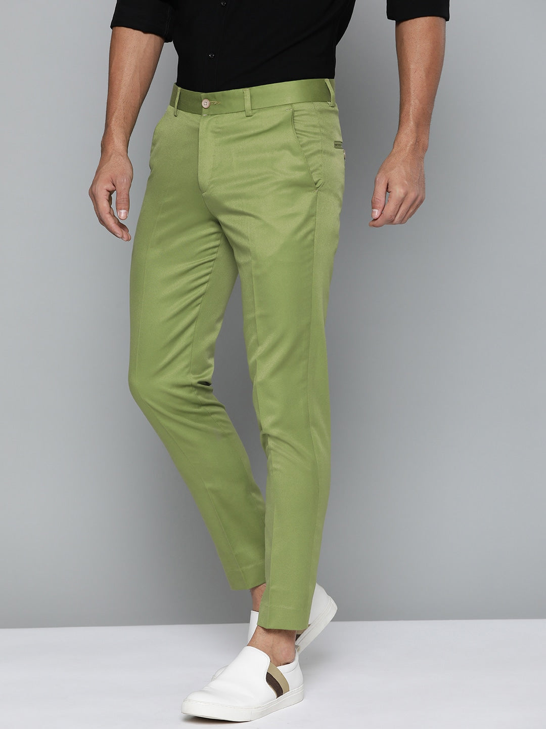 DENNISON Men Green Smart Tapered Fit Easy Wash Trousers