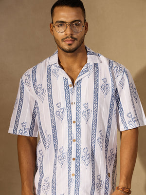 White Border Printed Drop Shoulder Oversized Shirt