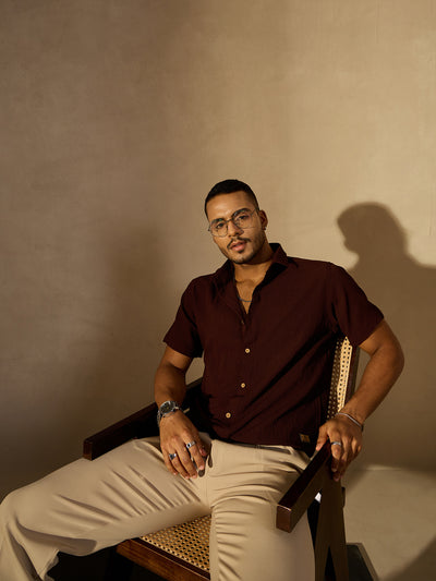 Brown: Half Sleeves Cotton Shirt