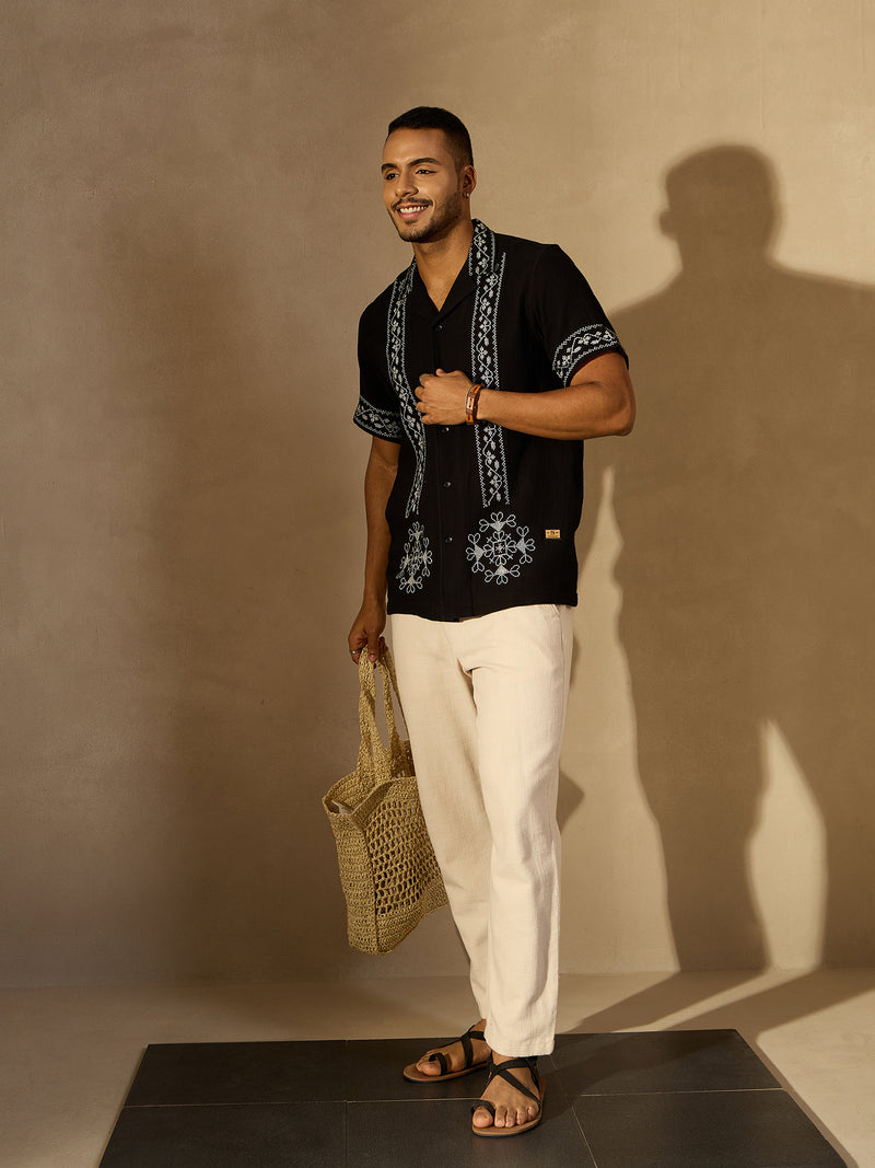 Black And White : Embroidery Casual Shirt