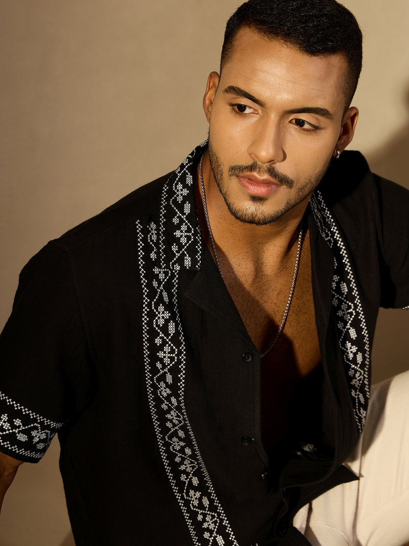 Black And White : Embroidery Casual Shirt