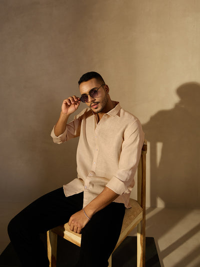 Beige Simple Oversized Linen Shirt