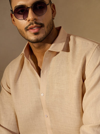 Beige Simple Oversized Linen Shirt