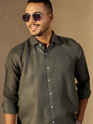 Olive Green Simple Oversized Linen Shirt