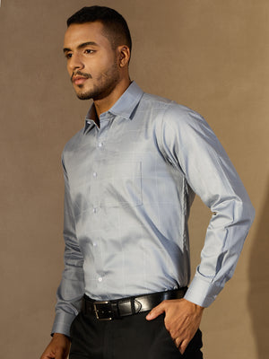Grey: Checked Formal Shirt