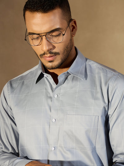 Grey: Checked Formal Shirt