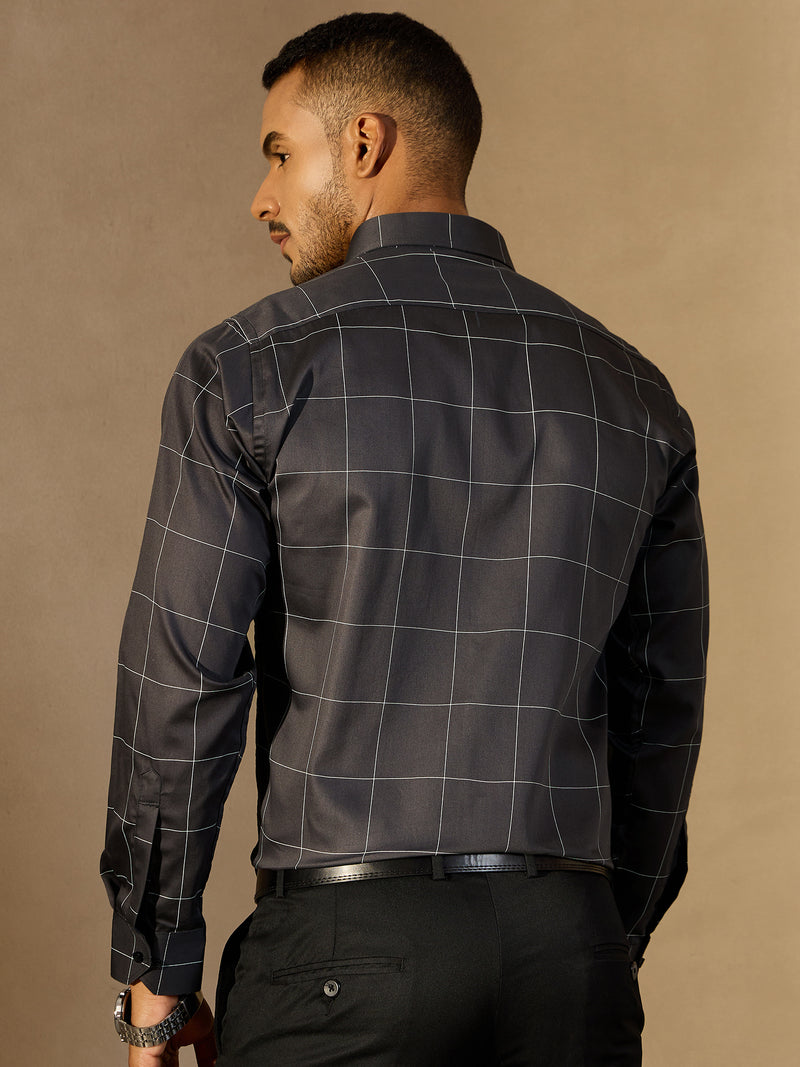 Dark Grey & White Checked Formal Shirt