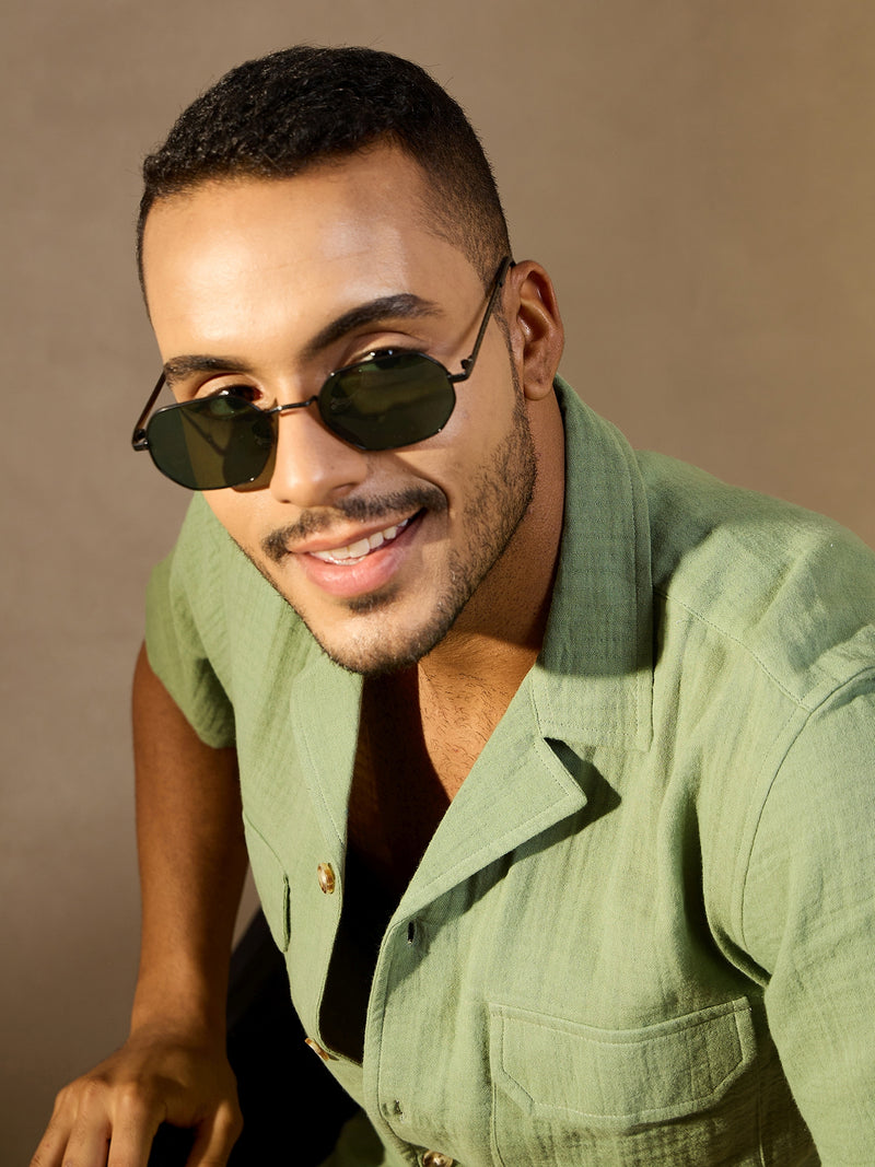 Green: Half Sleeves Muslin Resort Shirt