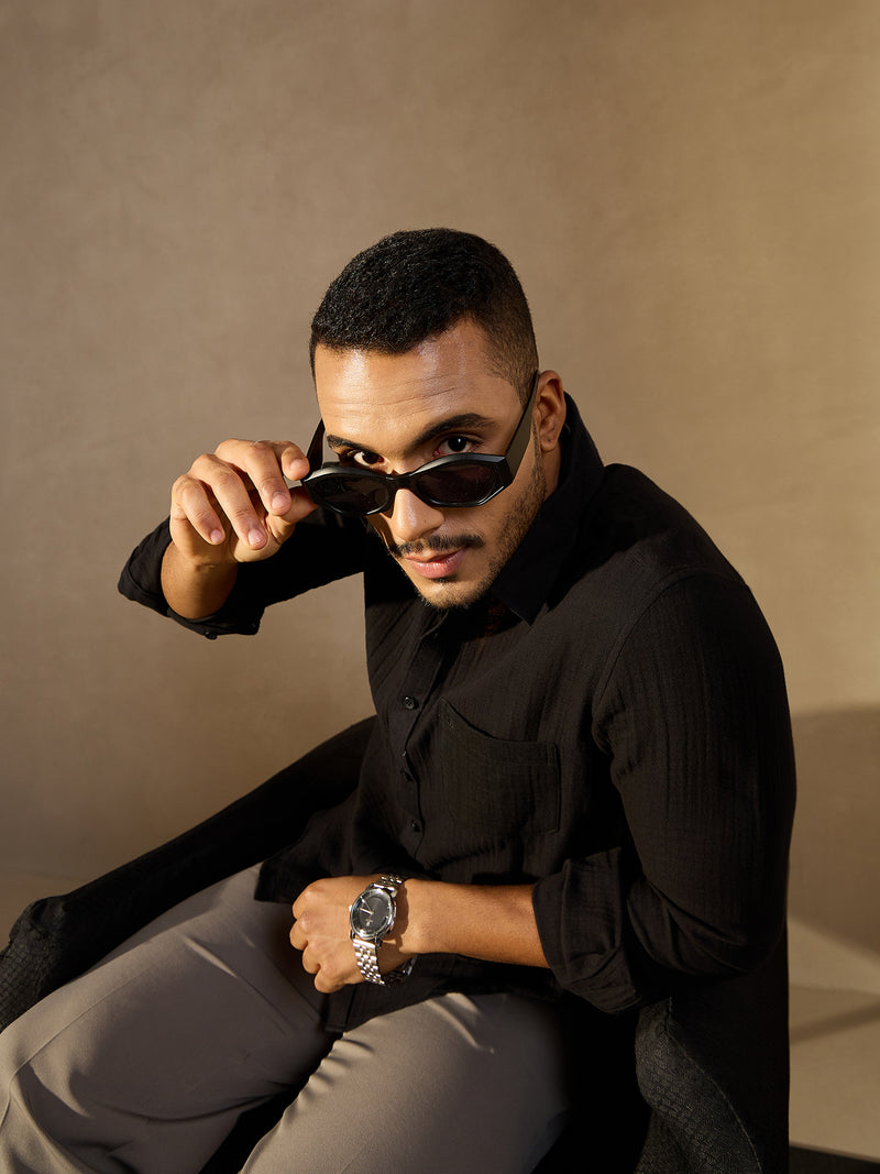 Black: Full Sleeves Muslin Resort Shirt