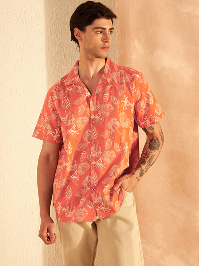 DENNISON Orange & Cream Block Printed Shirt