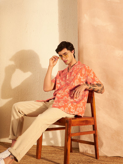 DENNISON Orange & Cream Block Printed Shirt