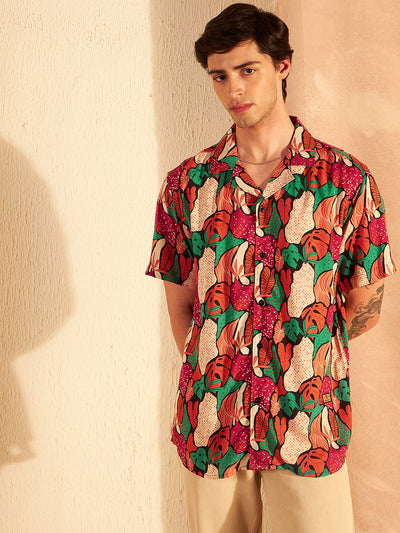 DENNISON Green & Orange Block Printed Shirt