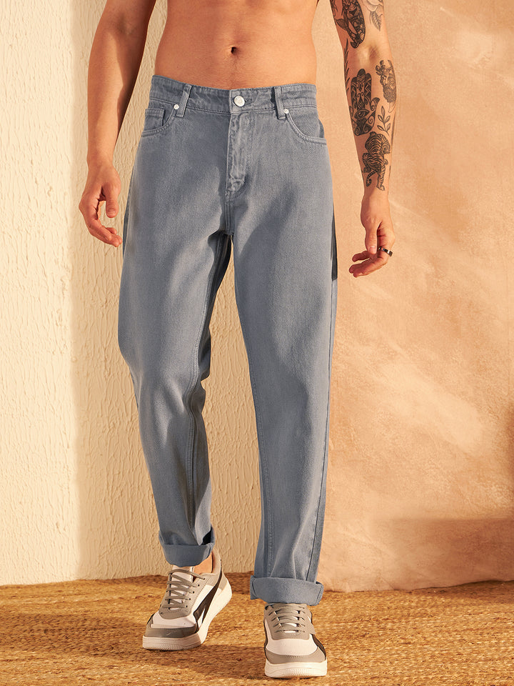 Men's Grey Korean Baggy Fit Jeans