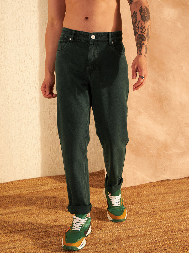 Men's Green Korean Baggy Fit Jeans