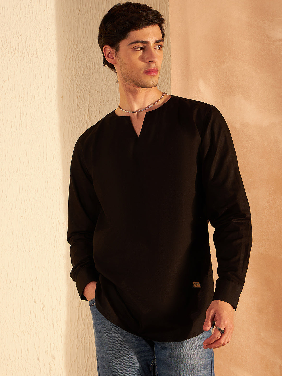 Men Black Comfort Slim Fit Short Kurta