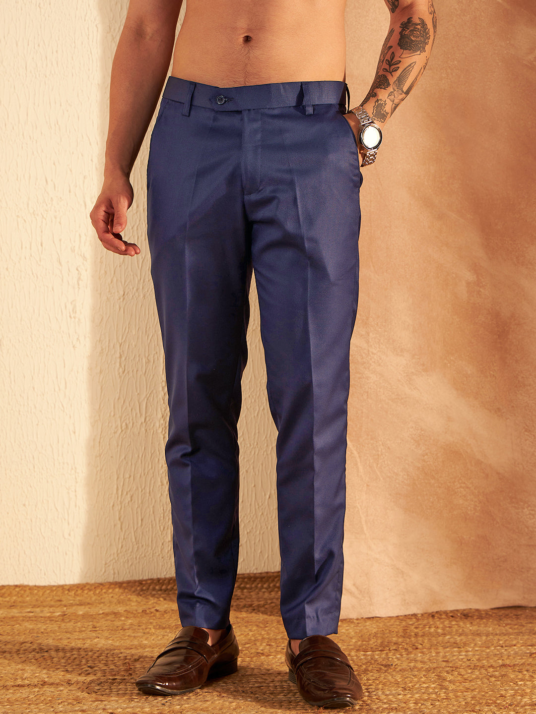 DENNISON Men Navy Blue Formal Trouser