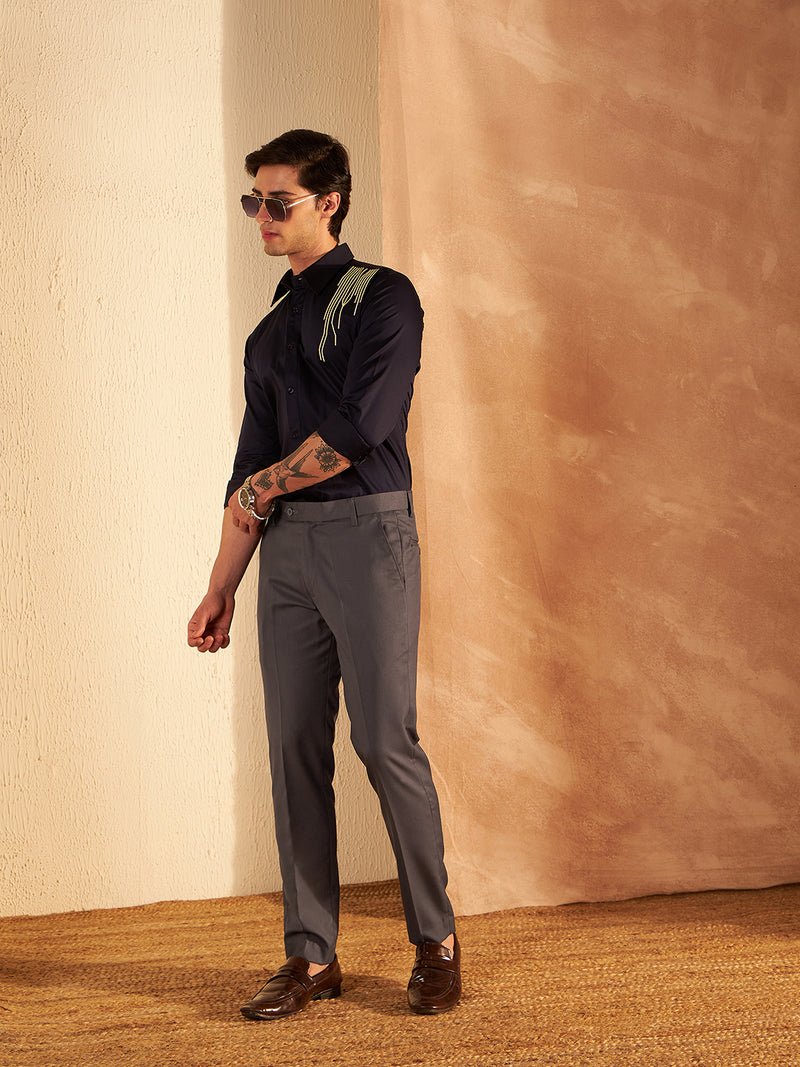 DENNISON Men Dark Grey Formal Trouser