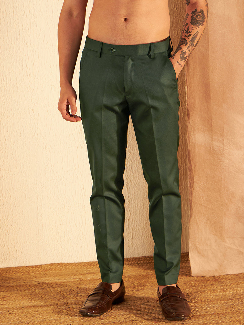 DENNISON Men Dark Green Formal Trouser