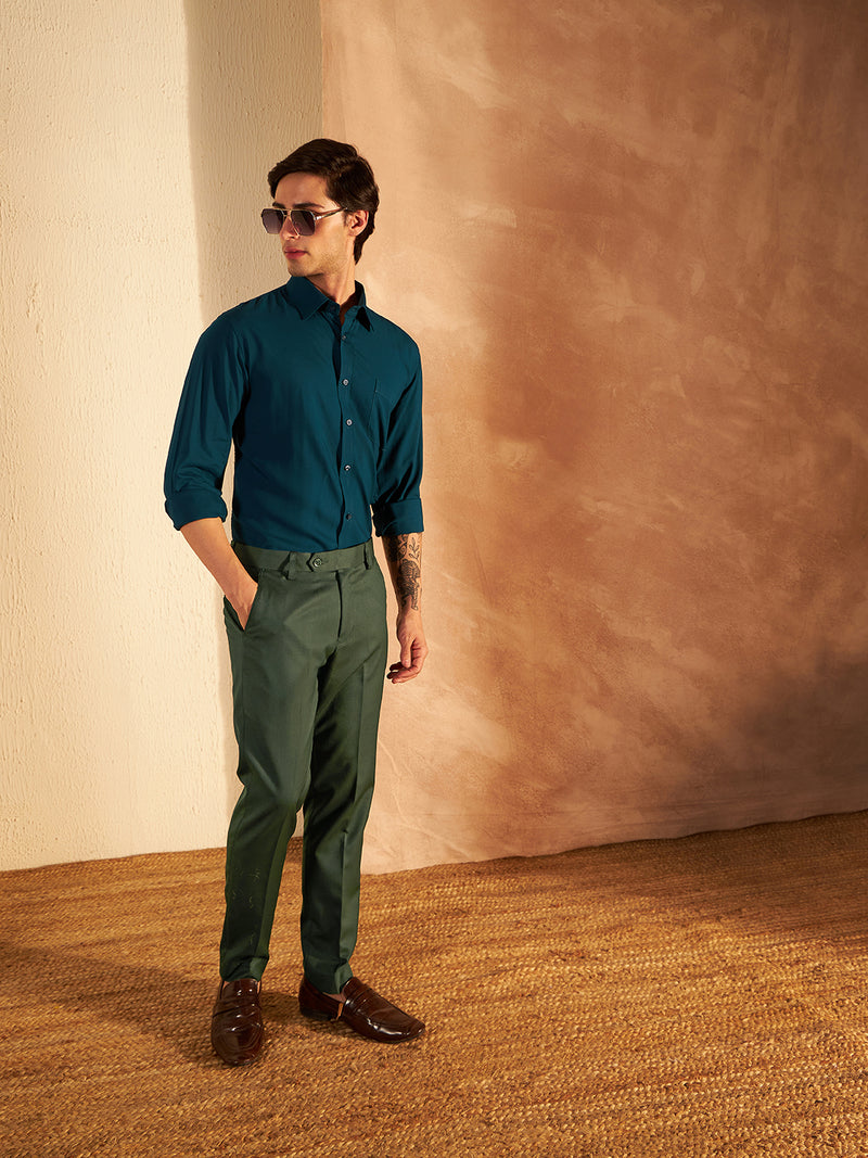 DENNISON Men Dark Green Formal Trouser