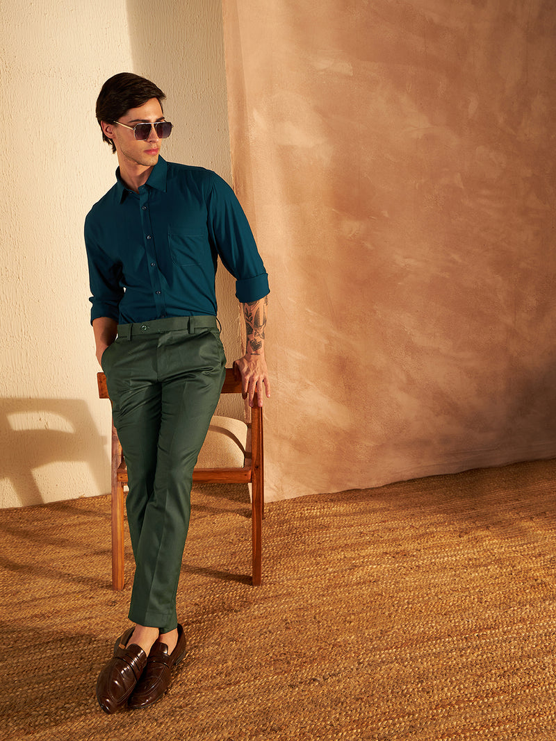 DENNISON Men Dark Green Formal Trouser