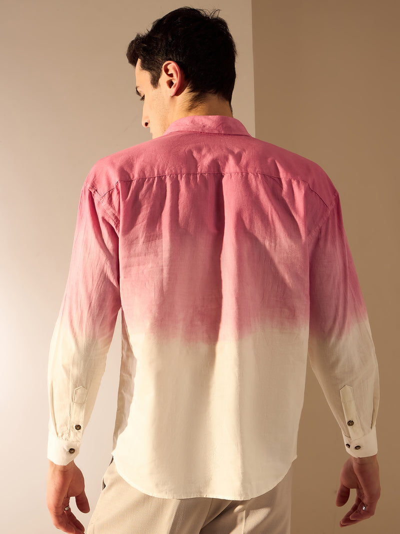 Coral Pink: Full Sleeves Oversized Ombre Shirt