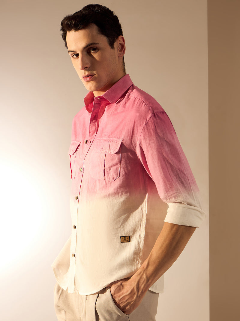 Coral Pink: Full Sleeves Oversized Ombre Shirt