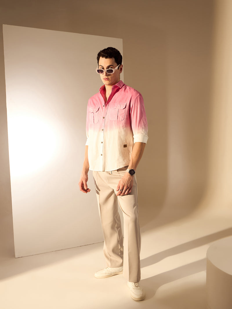 Coral Pink: Full Sleeves Oversized Ombre Shirt