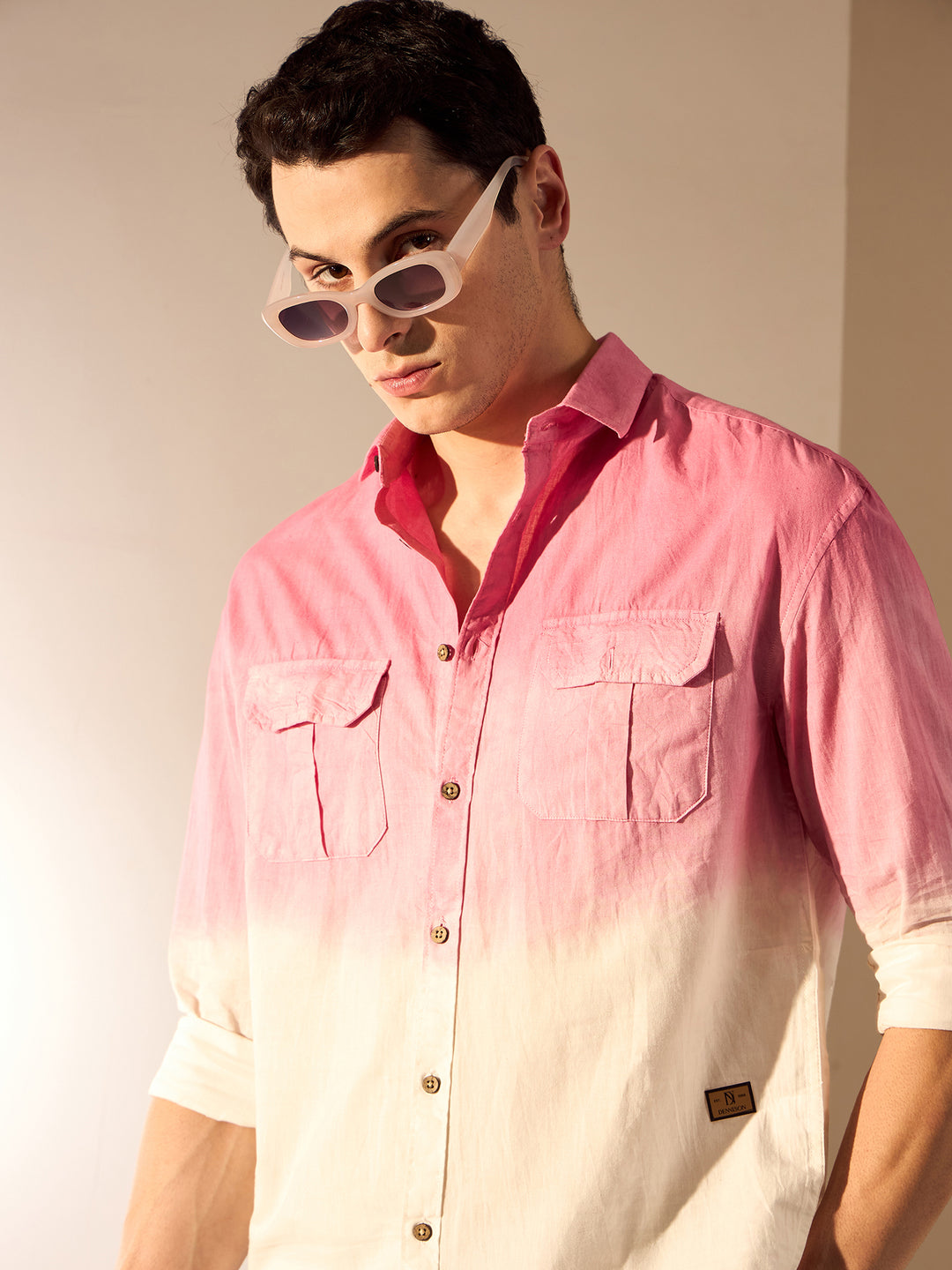 Double Pocket Drop Shoulder Oversized Ombre Shirt