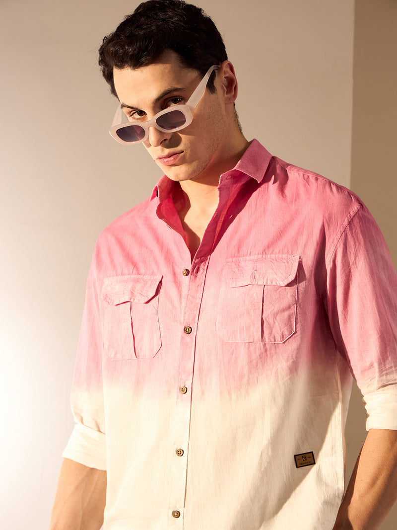 Double Pocket Drop Shoulder Oversized Ombre Shirt