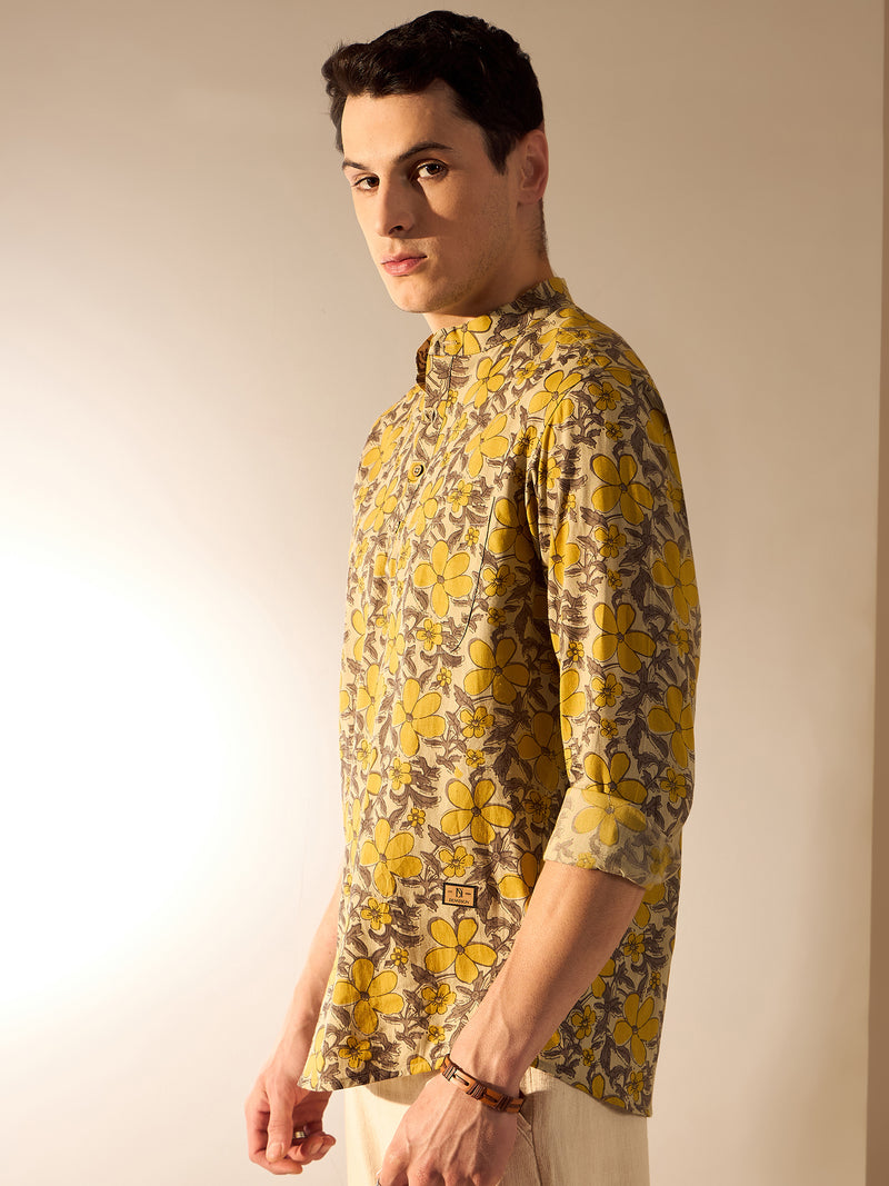 Cream & Yellow: Hand Block Sustainable Short Kurta
