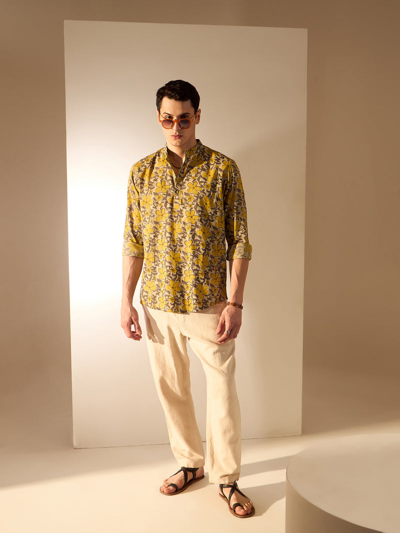 Cream & Yellow: Hand Block Sustainable Short Kurta