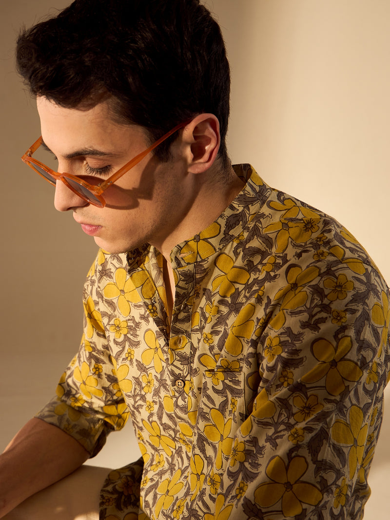Cream & Yellow: Hand Block Sustainable Short Kurta