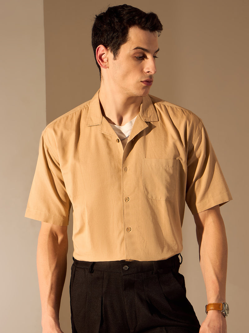 Dark Beige: Half Sleeves Sustainable Hemp Oversize Shirt