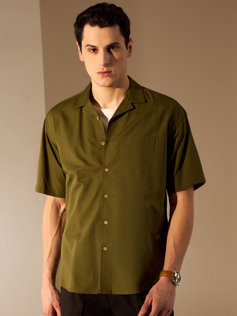Olive Green: Half Sleeves Sustainable Hemp Oversize Shirt
