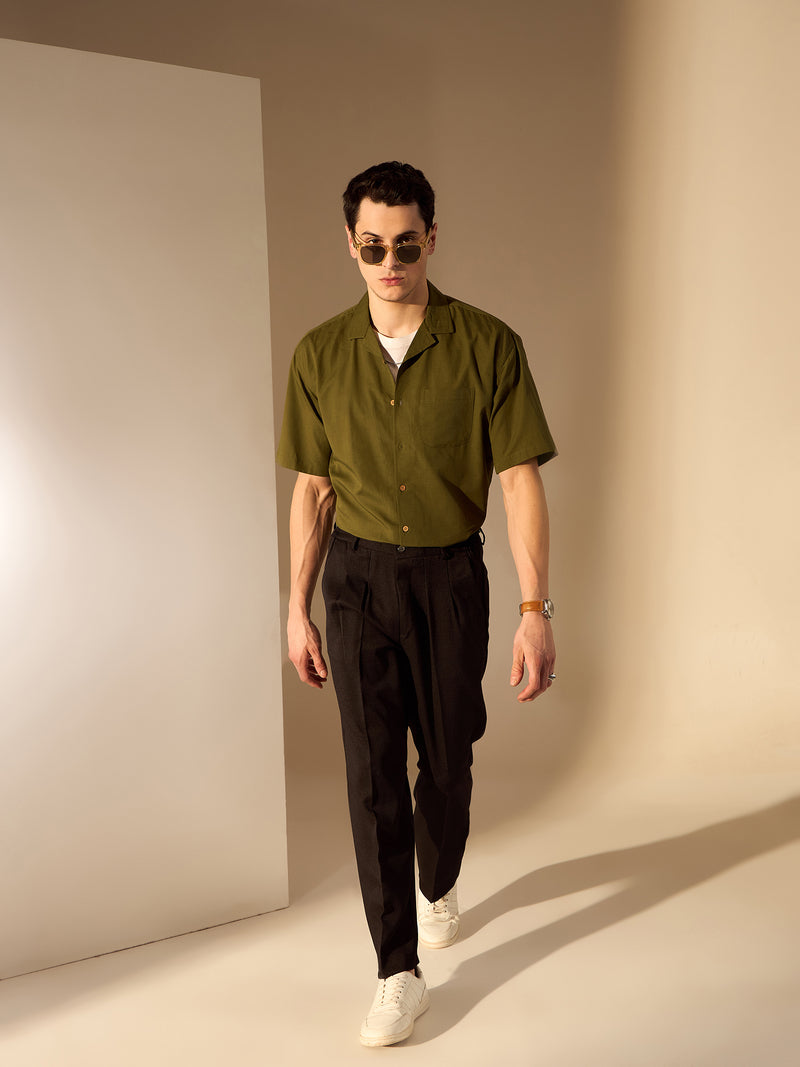 Olive Green: Half Sleeves Sustainable Hemp Oversize Shirt