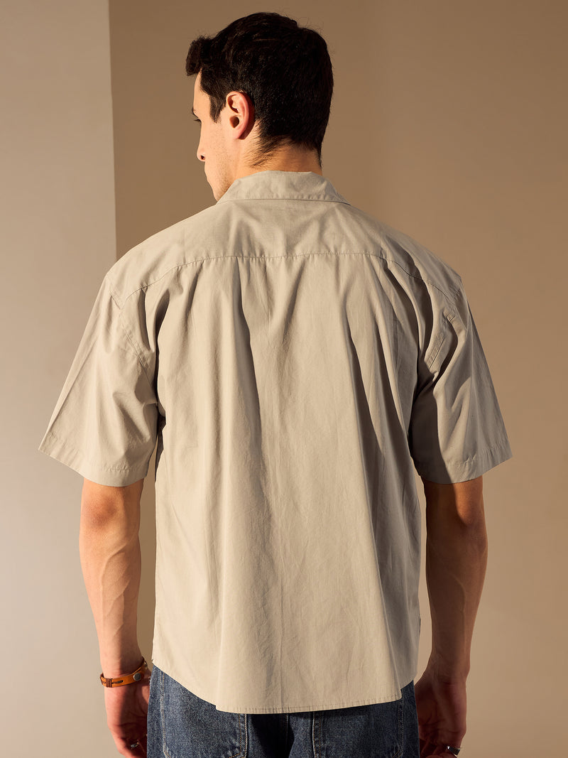 Grey: Half Sleeves Embroidery Shirt