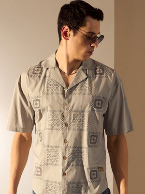 Grey: Half Sleeves Embroidery Shirt