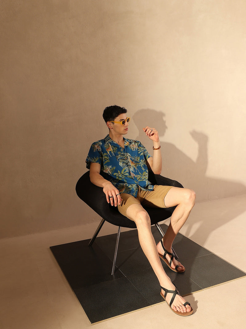 Blue: Half Sleeves Block Printed Shirt