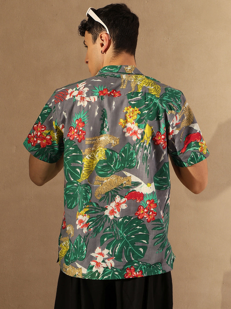 Grey: half Sleeves Lightweight Cotton Block Printed Shirt