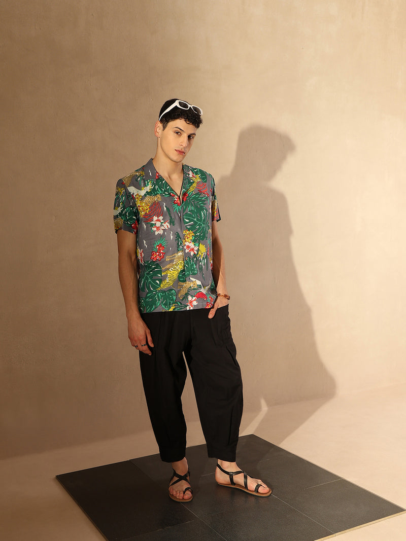Grey: half Sleeves Lightweight Cotton Block Printed Shirt