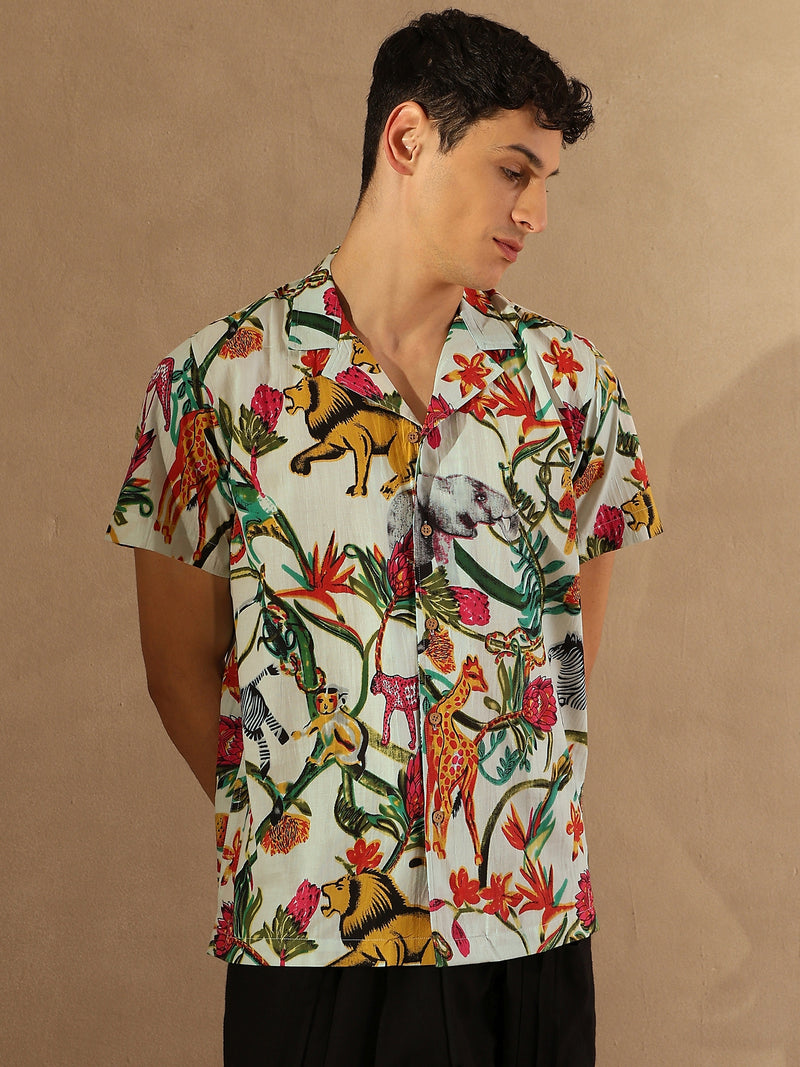 White: Half Sleeves Block Printed Shirt