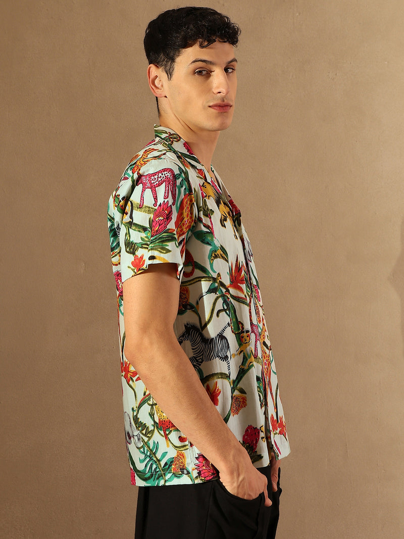 White: Half Sleeves Block Printed Shirt