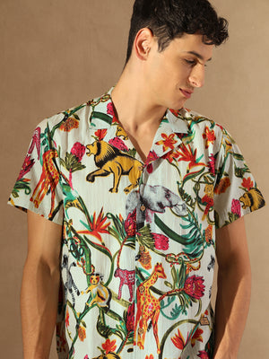 White: Half Sleeves Block Printed Shirt