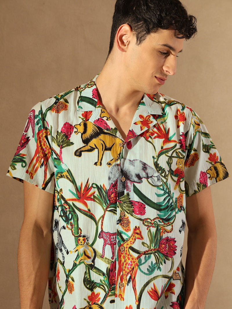 White: Half Sleeves Block Printed Shirt
