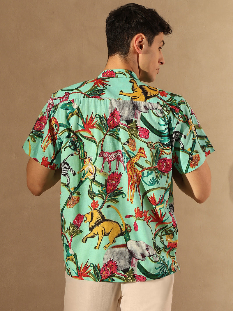 Light Green: Half Sleeves Block Printed Shirt