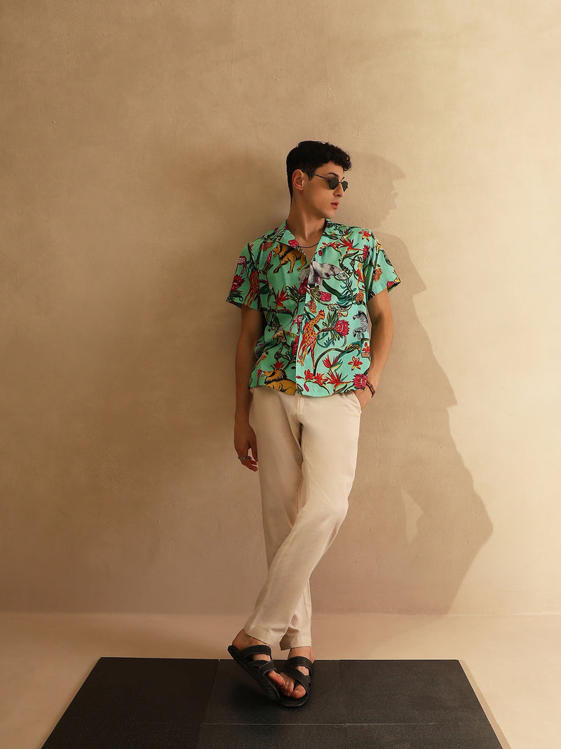 Light Green: Half Sleeves Block Printed Shirt