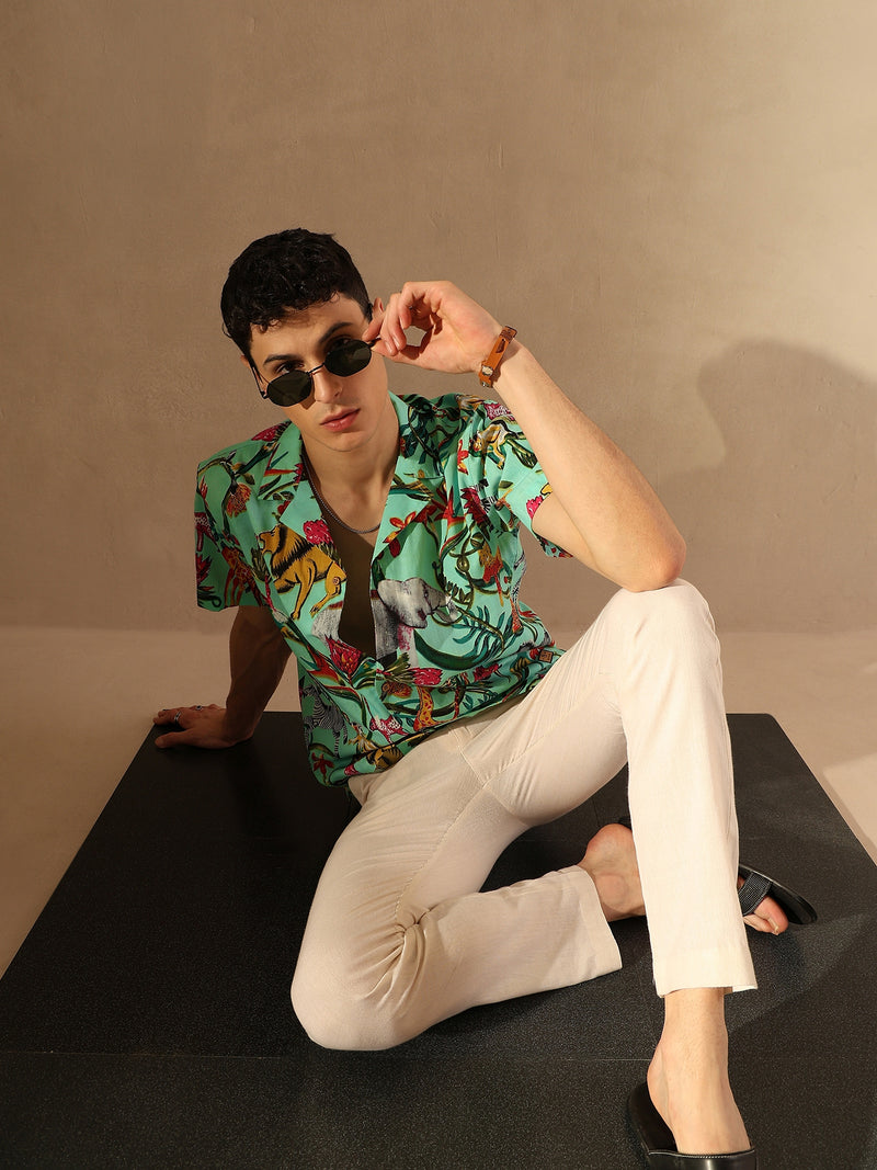 Light Green: Half Sleeves Block Printed Shirt
