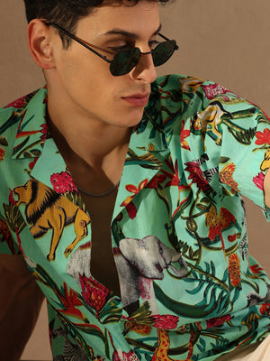 Light Green: Half Sleeves Block Printed Shirt