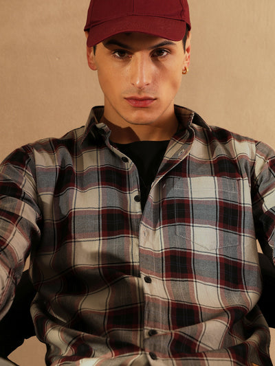 Grey & Black: Full Sleeves Checked Shirt