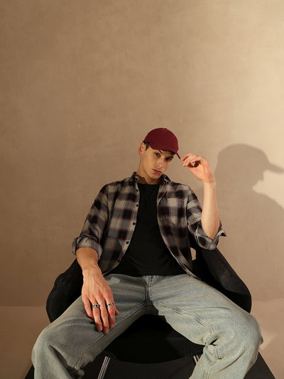 Grey & Black: Full Sleeves Checked Shirt